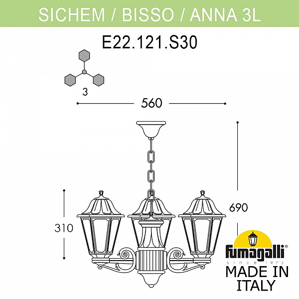 Уличный подвесной светильник Fumagalli Anna E22.120.S30.WYF1R