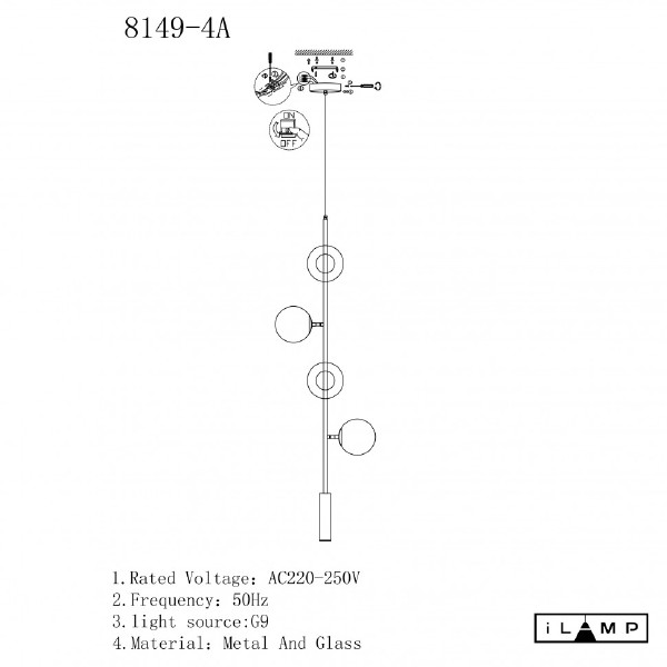 Светильник подвесной iLamp Artis 8149P/4B BK-SM