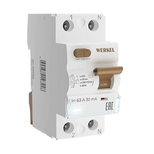 Устройство защитного отключения Werkel W912P636 / Устройство защитного отключения 1P+N 63 A 30 mА АС 6 kА