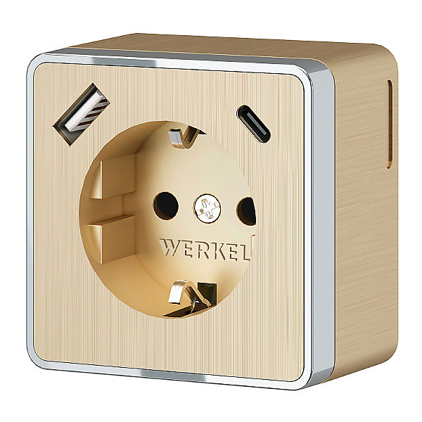 Розетка Werkel W5071710/ Розетка с заземлением, шторками и USB тип A+C Gallant (шампань рифленый)