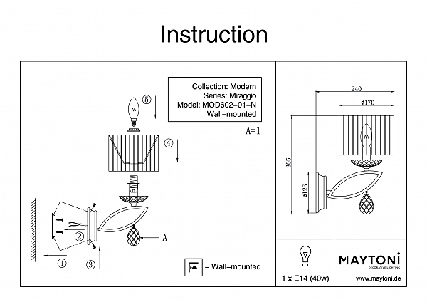 Настенное бра Maytoni Miraggio MOD602-01-N