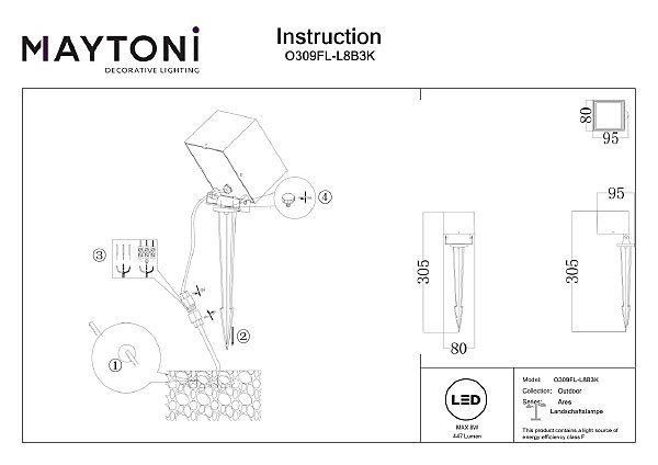 Грунтовый светильник Maytoni Ares O309FL-L8B3K