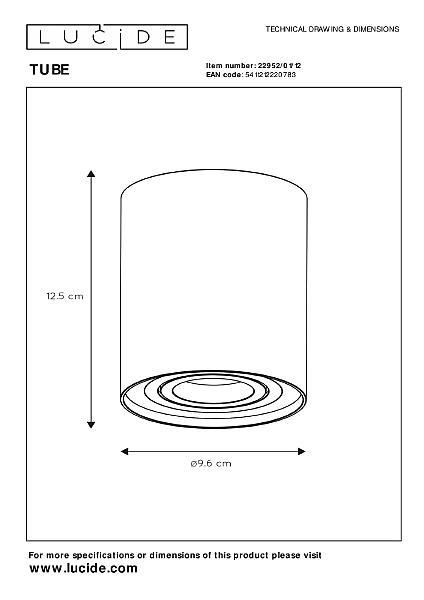 Накладной светильник Lucide Tube 22952/01/12