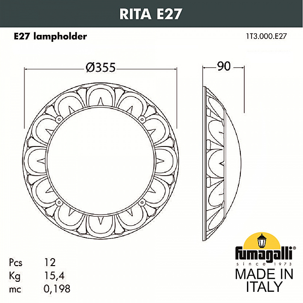 Уличный настенный светильник Fumagalli Rita 1T3.000.000.BYE27