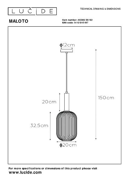 Светильник подвесной Lucide Maloto 45386/20/62