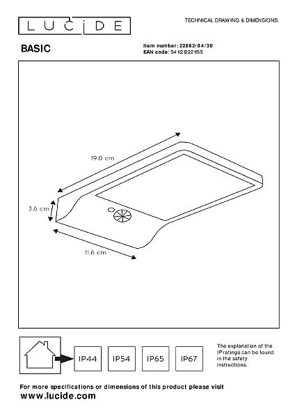 Уличный LED настенный светильник Lucide Basic 22862/04/30