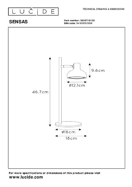 Настольная лампа Lucide Sensas 30597/01/30