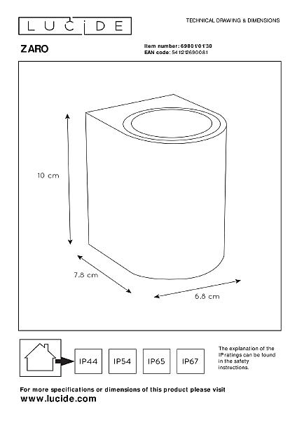 Уличный настенный светильник Lucide Zaro 69801/01/30