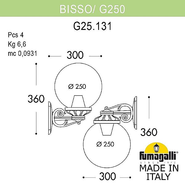 Уличный настенный светильник Fumagalli Globe 250 G25.131.000.WZF1R