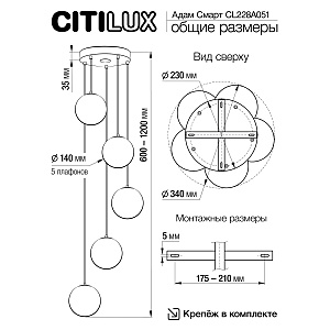 Светильник подвесной Citilux Адам Смарт CL228A051
