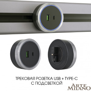 Трековая розетка Arte Milano Am-track-sockets 380066TS LED/USB-Type-C Grey