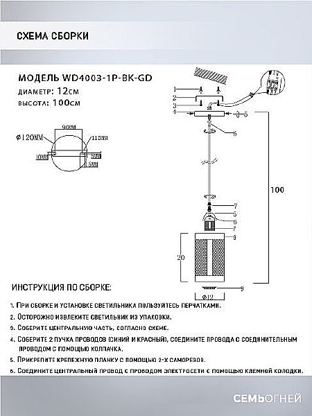 Светильник подвесной Wedo Light Timea WD4003/1P-BK-GD