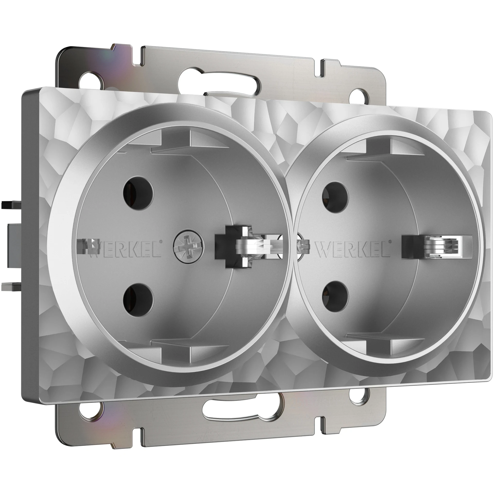 Розетка Werkel W1272006/ Розетка двойная с заземлением (hammer серебряный)