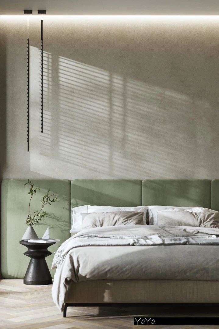 Концептуальный проект спальни в частном доме в стиле эко-минимализм.