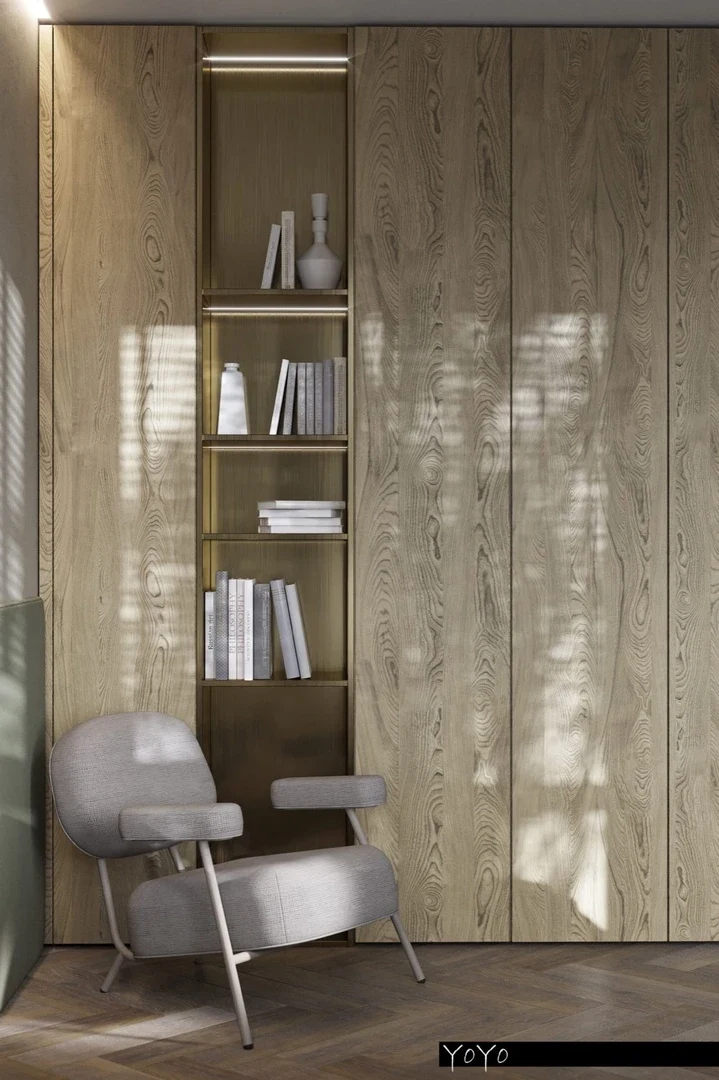 Концептуальный проект спальни в частном доме в стиле эко-минимализм.