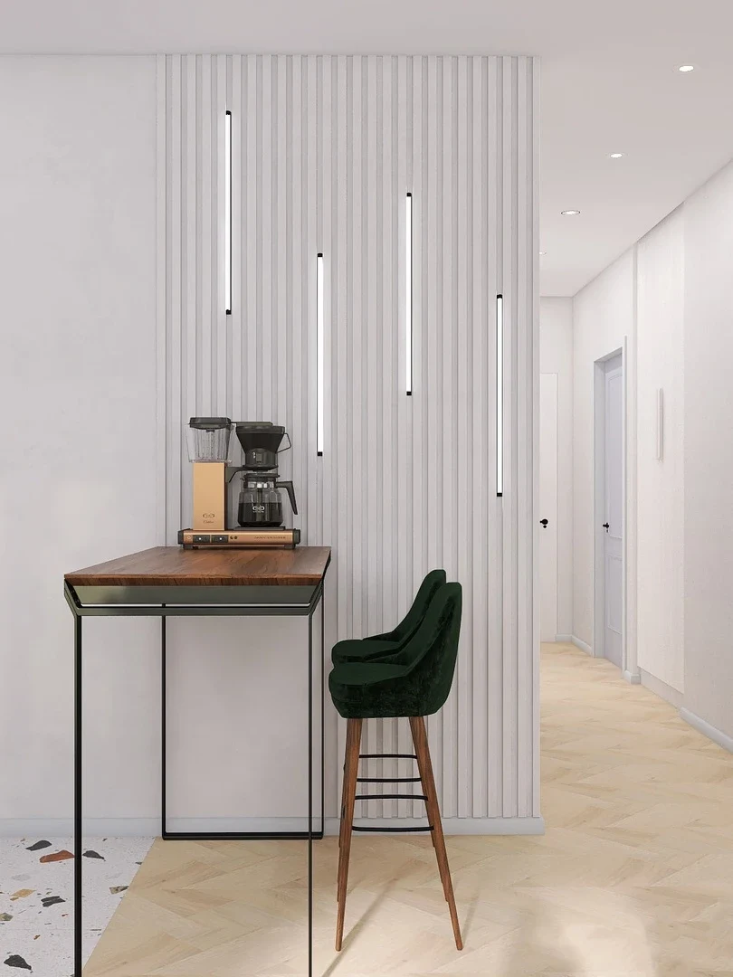 Белая спальня-гостиная с акцентами