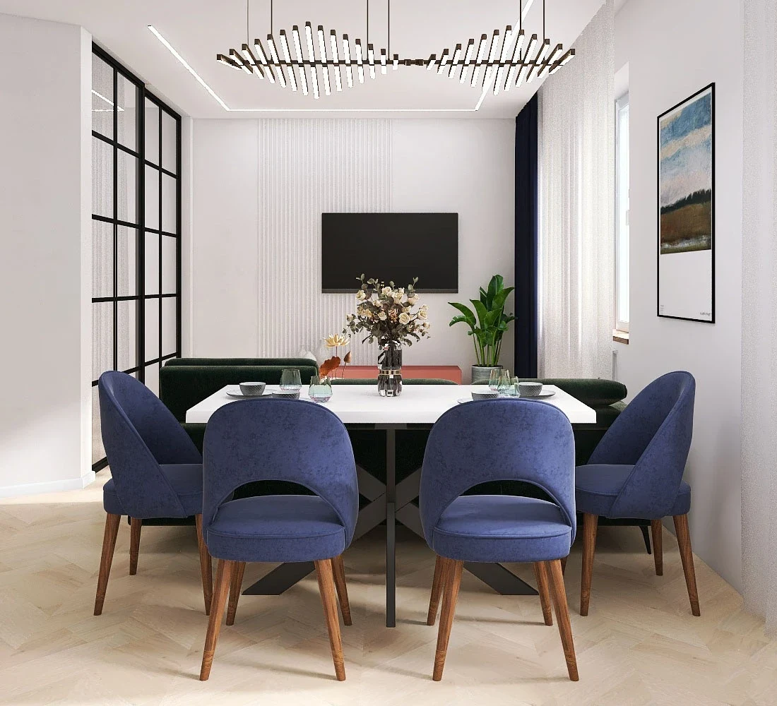 Белая спальня-гостиная с акцентами