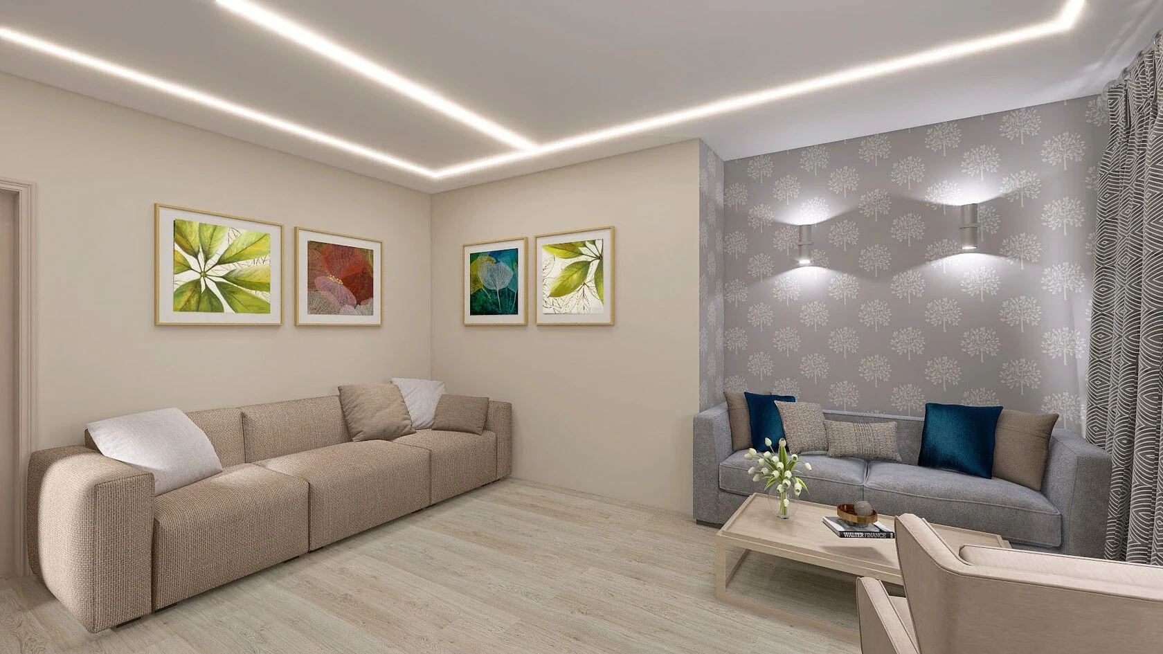 Концептуальная визуализация в 3 вариантах. Гостиная