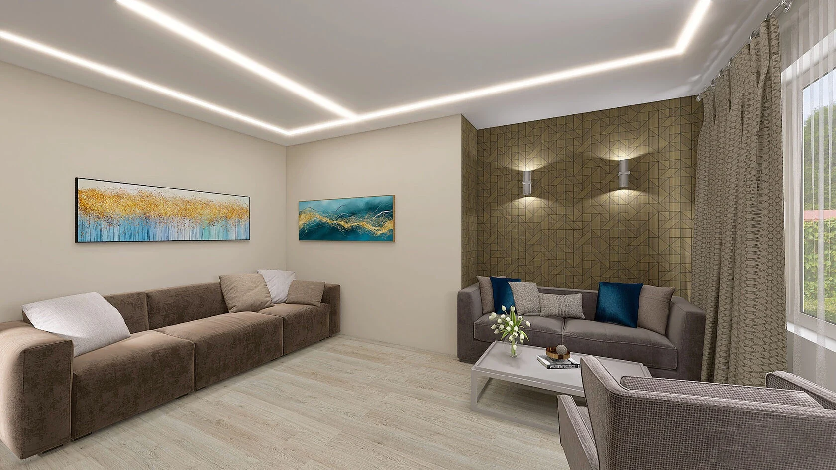 Концептуальная визуализация в 3 вариантах. Гостиная