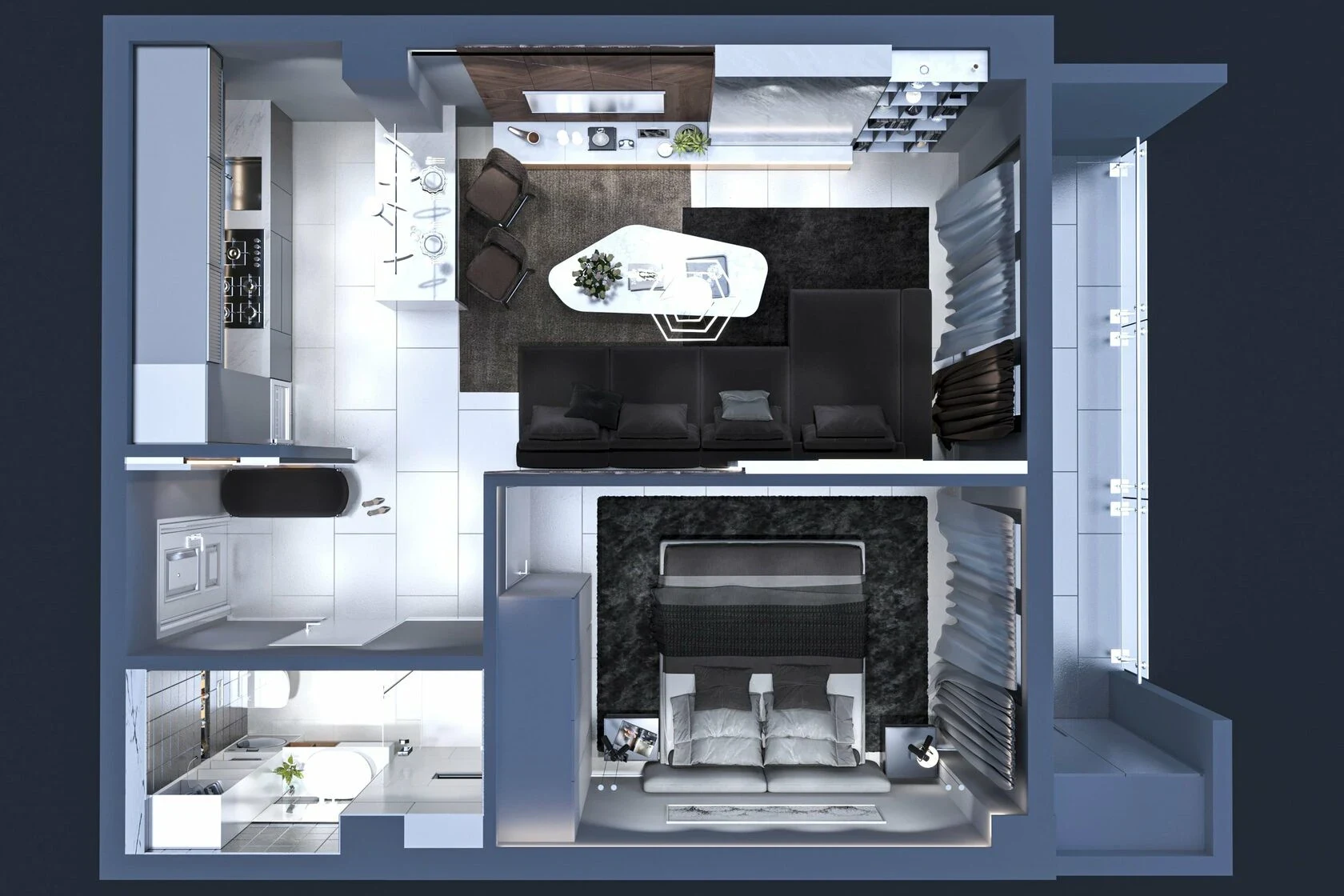 2-комнатная квартира в стиле минимализм с элементами хай-тек