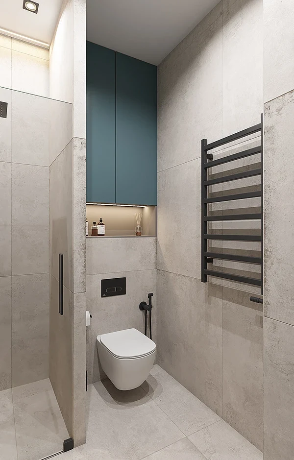 BATHROOM WITH DEEP BLUE FURNITURE