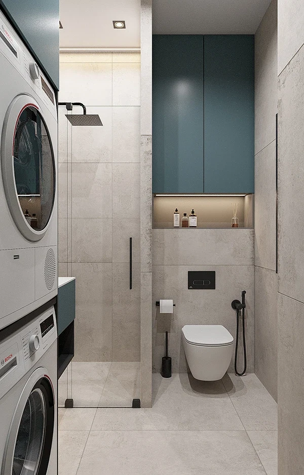 BATHROOM WITH DEEP BLUE FURNITURE