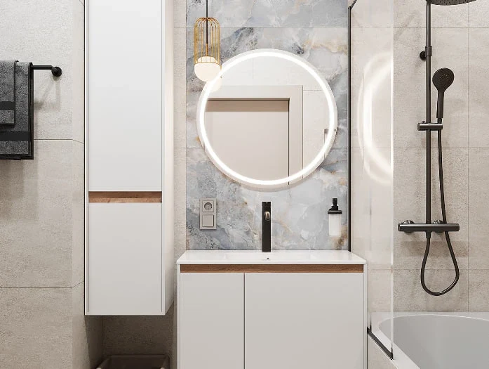 GREY-BLUE BATHROOM IN APARTMENT ON KUZNETSOVA