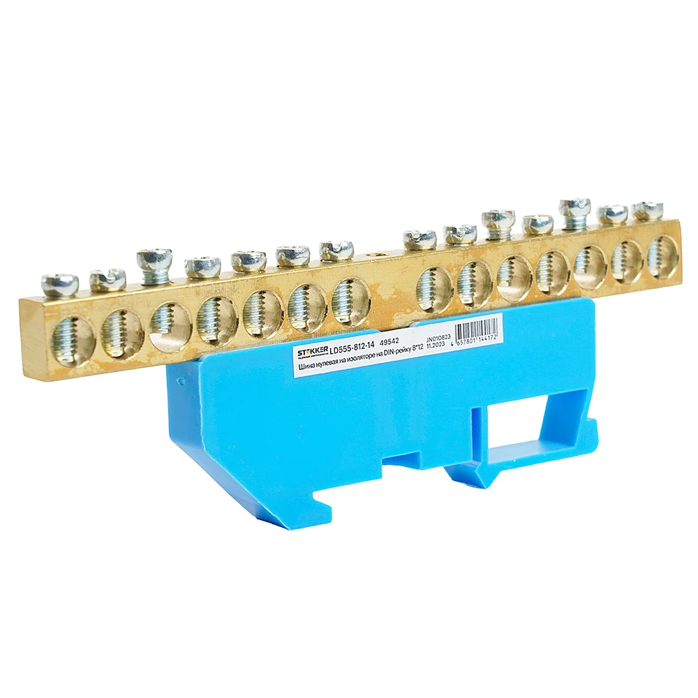 Шина N на изоляторе 8*12 на DIN-рейку 14 выводов Stekker LD555-812-14 49542