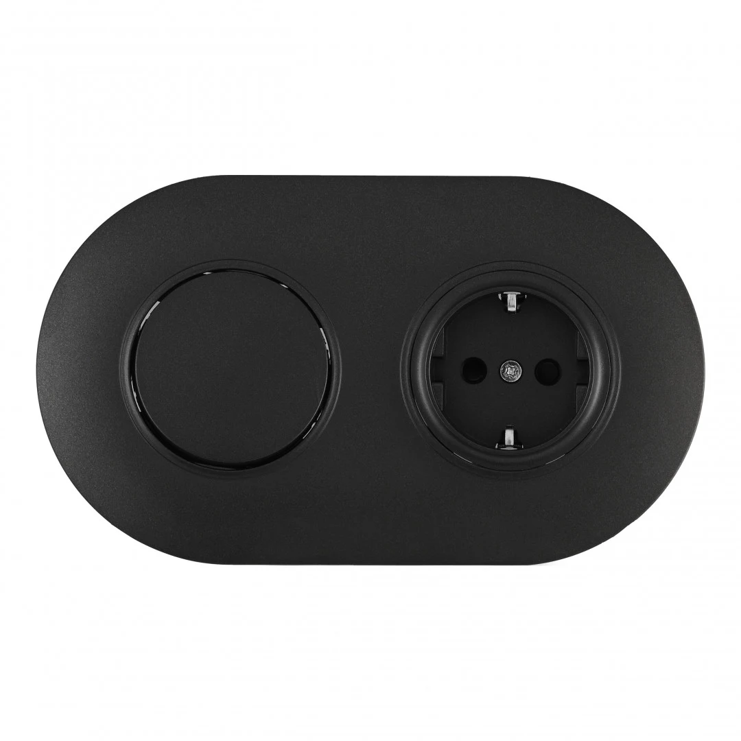 Выключатель круглый одноклавишный с розеткой с заземлением и шторками Arte Milano Set08-2 SET08-2-40-1-30-1 black