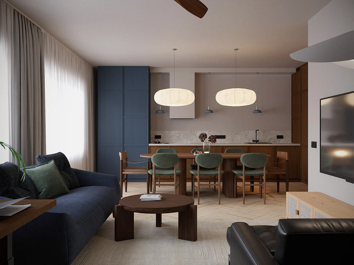 Mid-Century meets Japandi: modern eclectic apartment